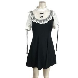 Dark in Love Gothic Witchy Lolita Dress Black White Lace Bows Mini DW405